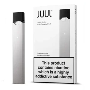 Sleek and reliable JUUL Device Silver with USB Charging Dock